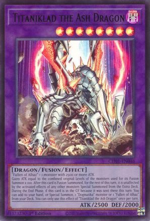 Titaniklad the Ash Dragon (CH01-EN046) - Ultra Rare - 1st Edition - THE CHRONICLES DECK: The Fallen & The Virtuous (All-Foil Edition)