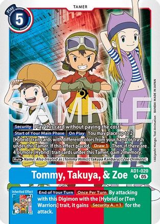 Tommy, Takuya, & Zoe (AD1-020) Foil Rare - Advanced Booster Digimon Generation