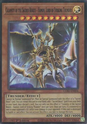 Calamity of the Sacred Beasts - Hamon, Lord of Striking Thunder (CORI-EN006) - Super Rare - Chaos Origins