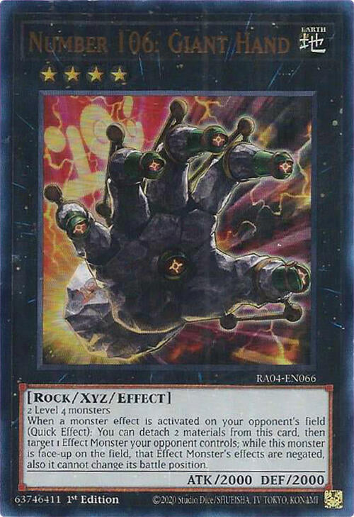 Number 106 Giant Hand UR RA04-EN066 (Quarter Century Stampede)  - 1st Edition