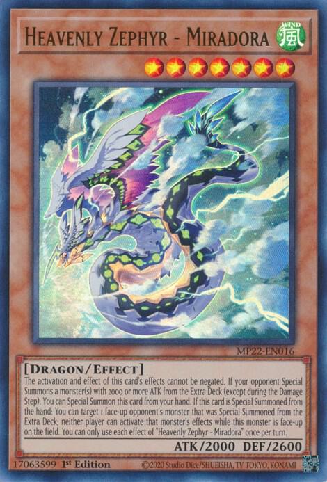 Heavenly Zephyr Miradora MP22-EN016 (2022 Tin of the Pharaoh's Gods)  - 1st Edition