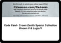 Code Card Crown Zenith Special Collection Unown V and Lugia V  (Crown Zenith) 
