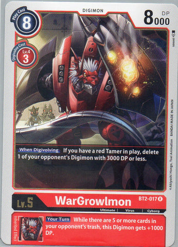 BT2-017 R WarGrowlmon - Rare - KC Collectibles au