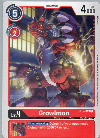 BT2-013 U Growlmon - Uncommon - KC Collectibles au