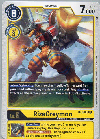 BT2-038 R RizeGreymon - Rare - KC Collectibles au